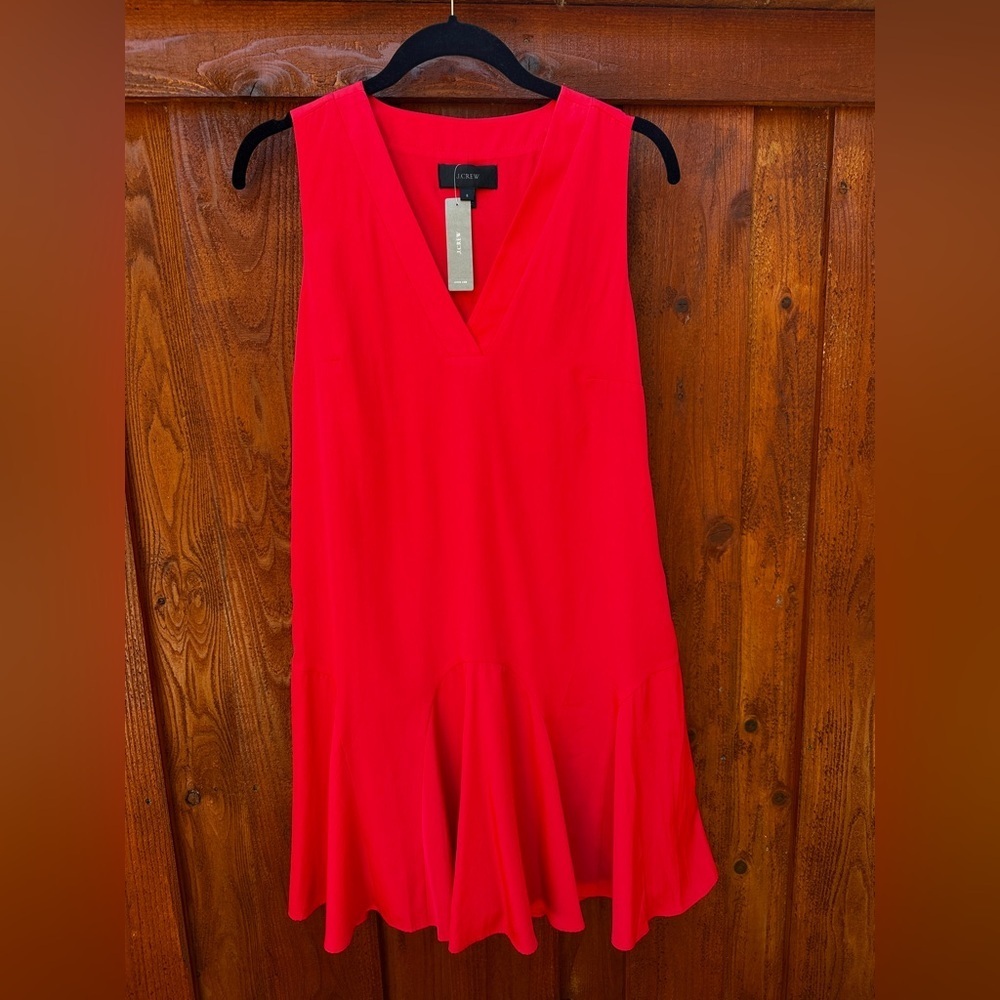 J. Crew Vibrant Red Sleeveless V-Neck Flounce Dress